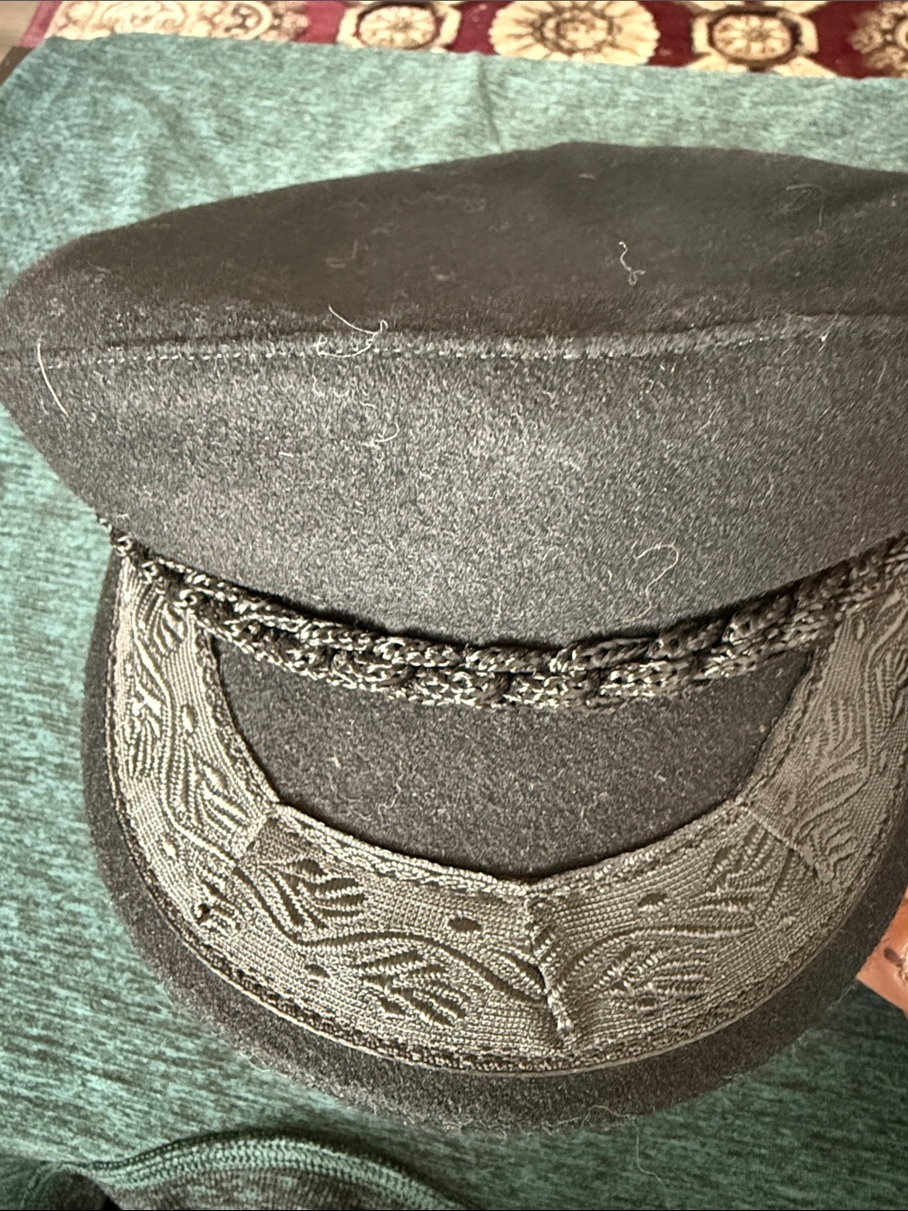Fishermans hat Men’s Black Wool Mariner Cap with Braided Trim